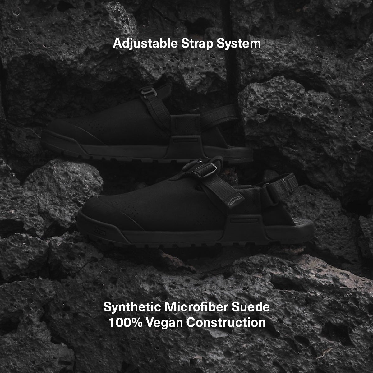 adjustable strap system, synthetic microfiber suede 100% vegan construction