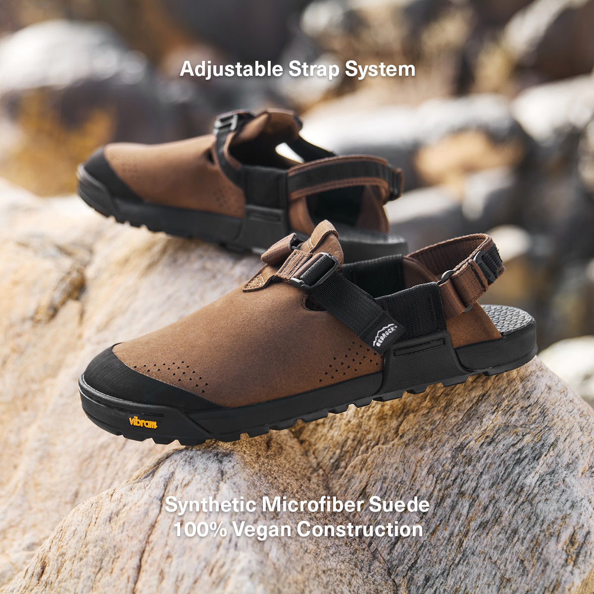 adjustable strap system, synthetic microfiber suede 100% vegan construction
