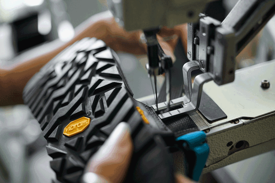A sole being sewn for Bedrock re-soul program