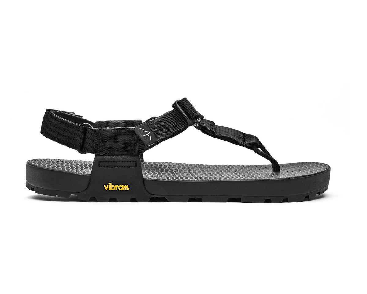 Lateral view of black strapped Cairn Evo C Sandal