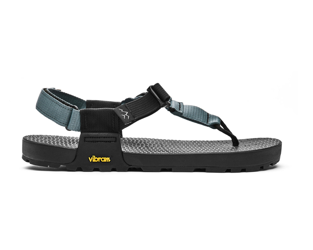Lateral view of slate blue strapped Cairn Evo C Sandal