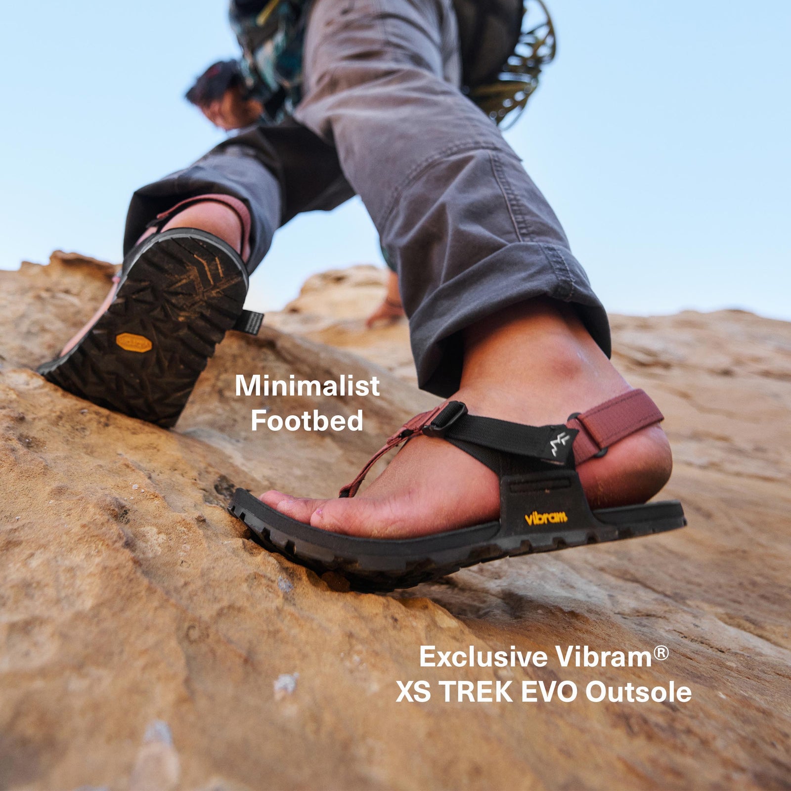 minimalist footbed, exclusive vibram xs trek evo outsole