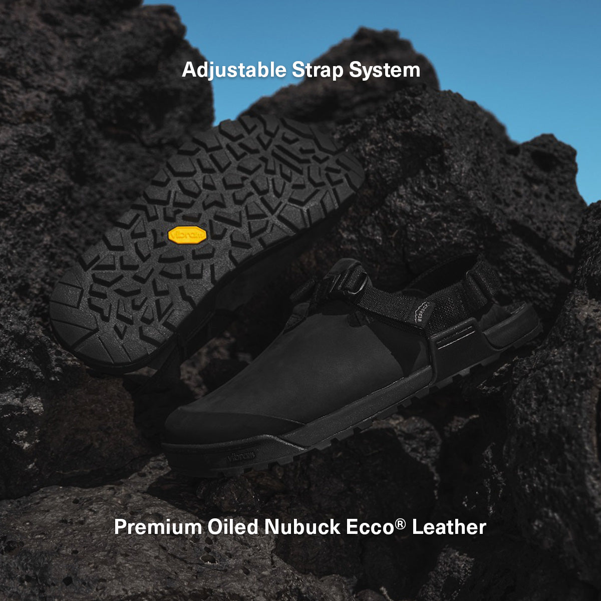 adjustable strap system, premium oiled nubuck ecco leather