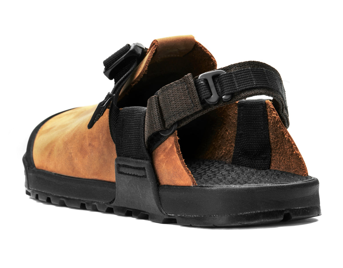 Heel view of Brown Nubuck Leather Mountain Clog